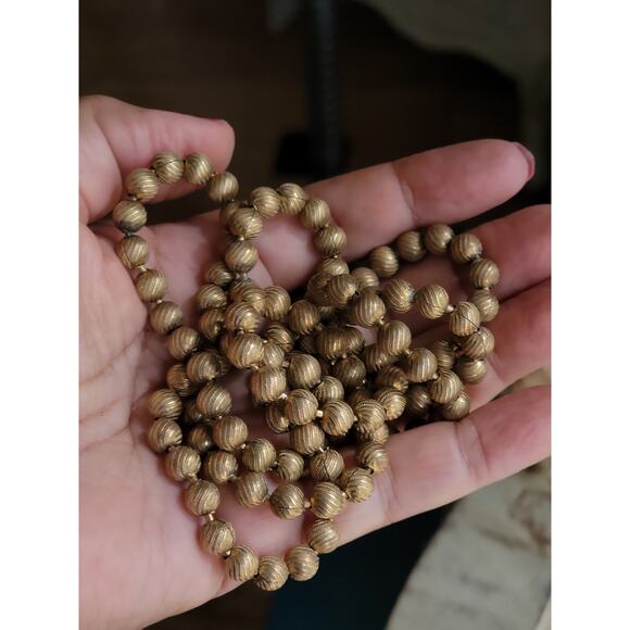 Antique brass string bead necklace Handmade 34" original RARE - Picture 4 of 7